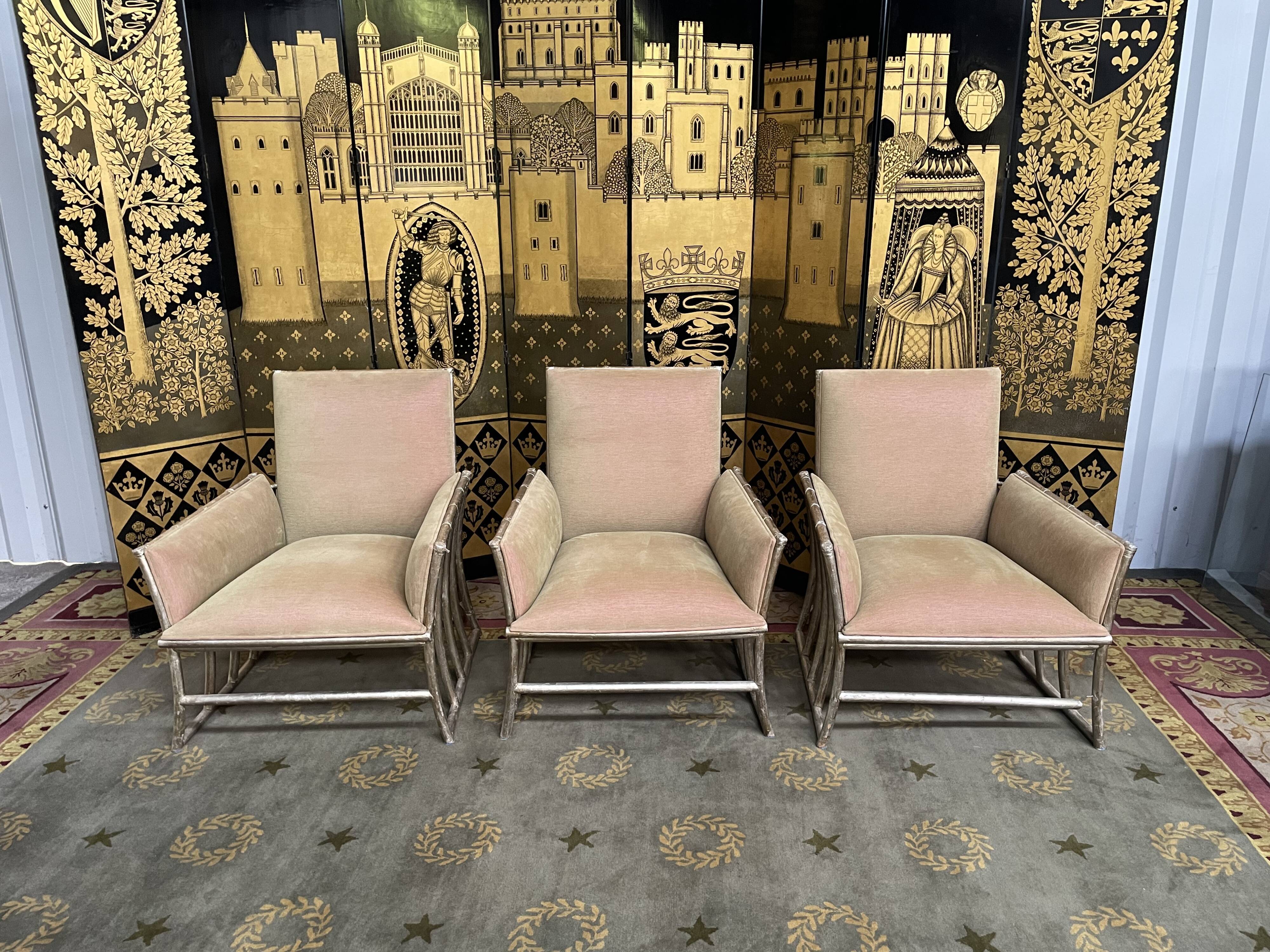 Suite of 6 shepherdess armchairs bamboo and beige velvet