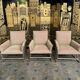 Suite de 6 fauteuils bergères bambou et velours beige