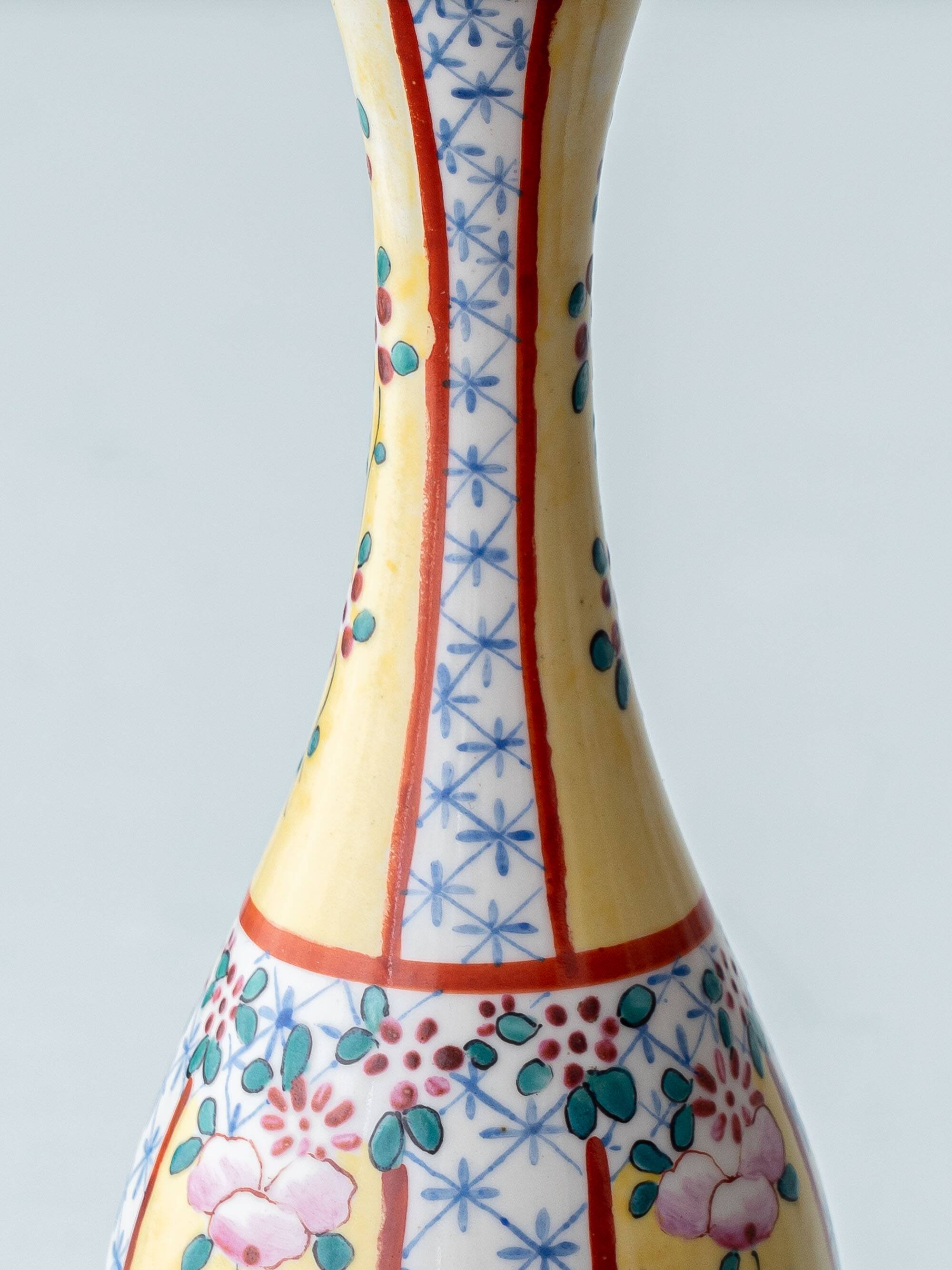 Hand-Painted Yellow Chinoiserie Porcelain Lamp, circa 1900