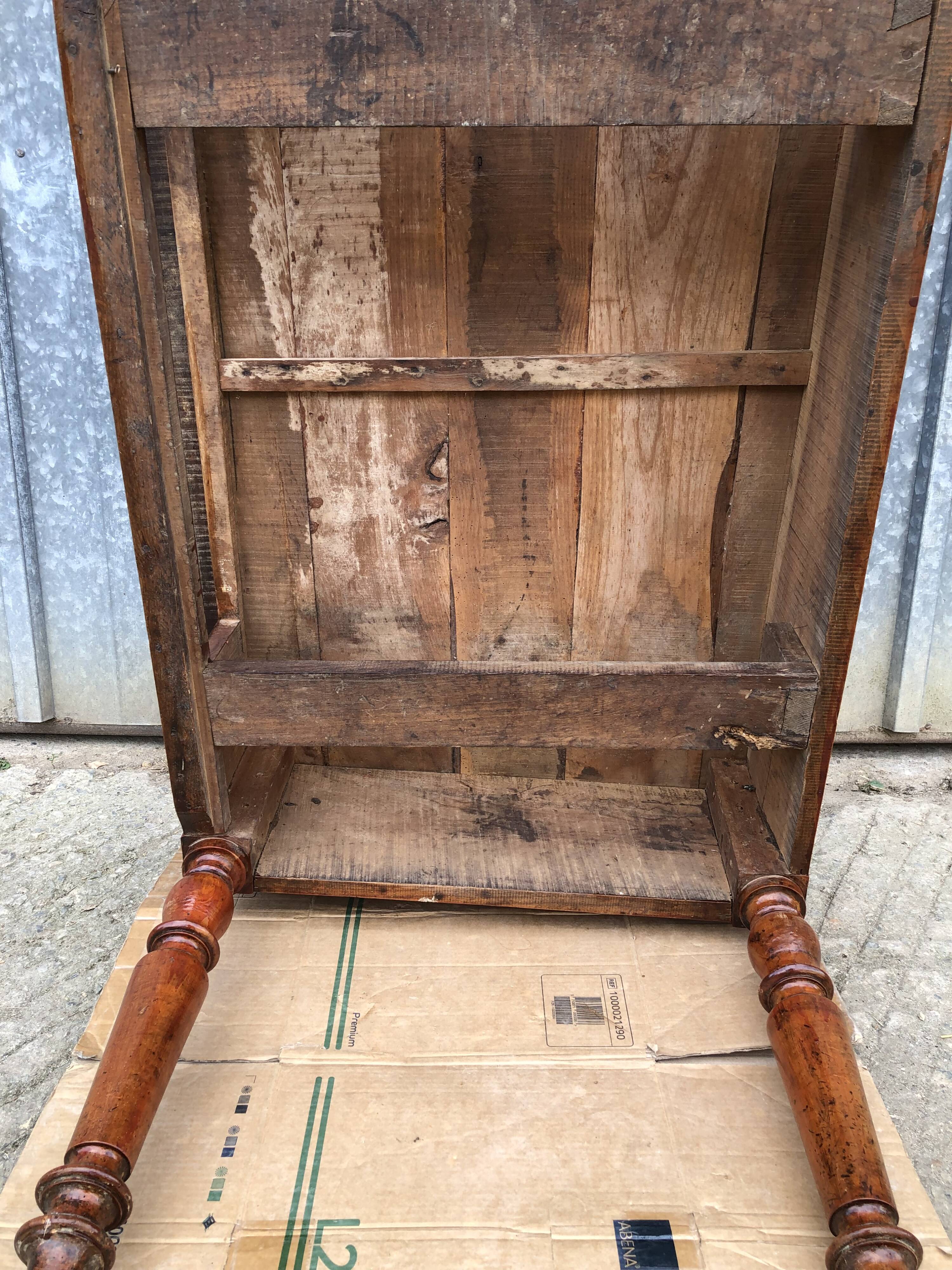 Old farmhouse table in solid cherry wood with 2 front drawers.