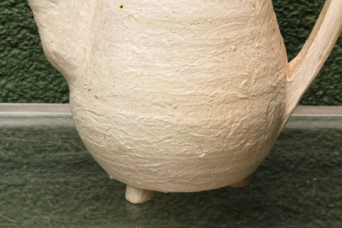Vessel, jug, signed, 1950s, red terracotta, cream slip.