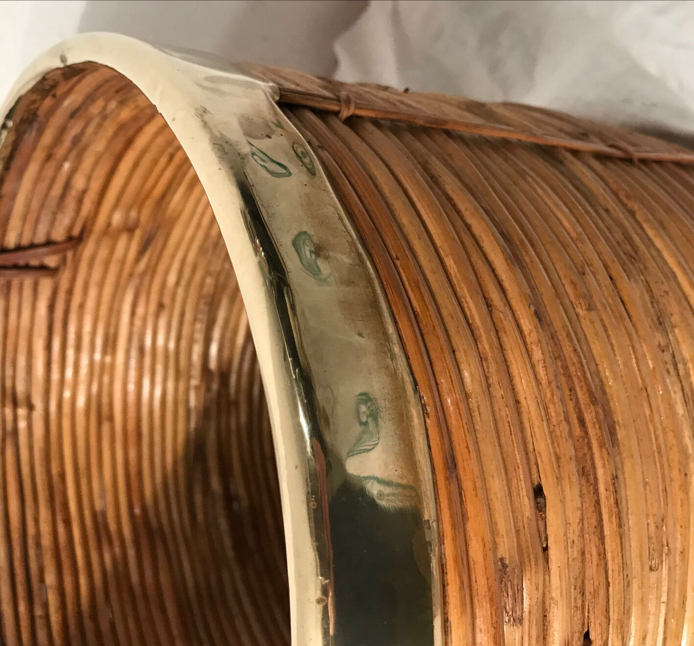 Bamboo and brass pot cover 1970