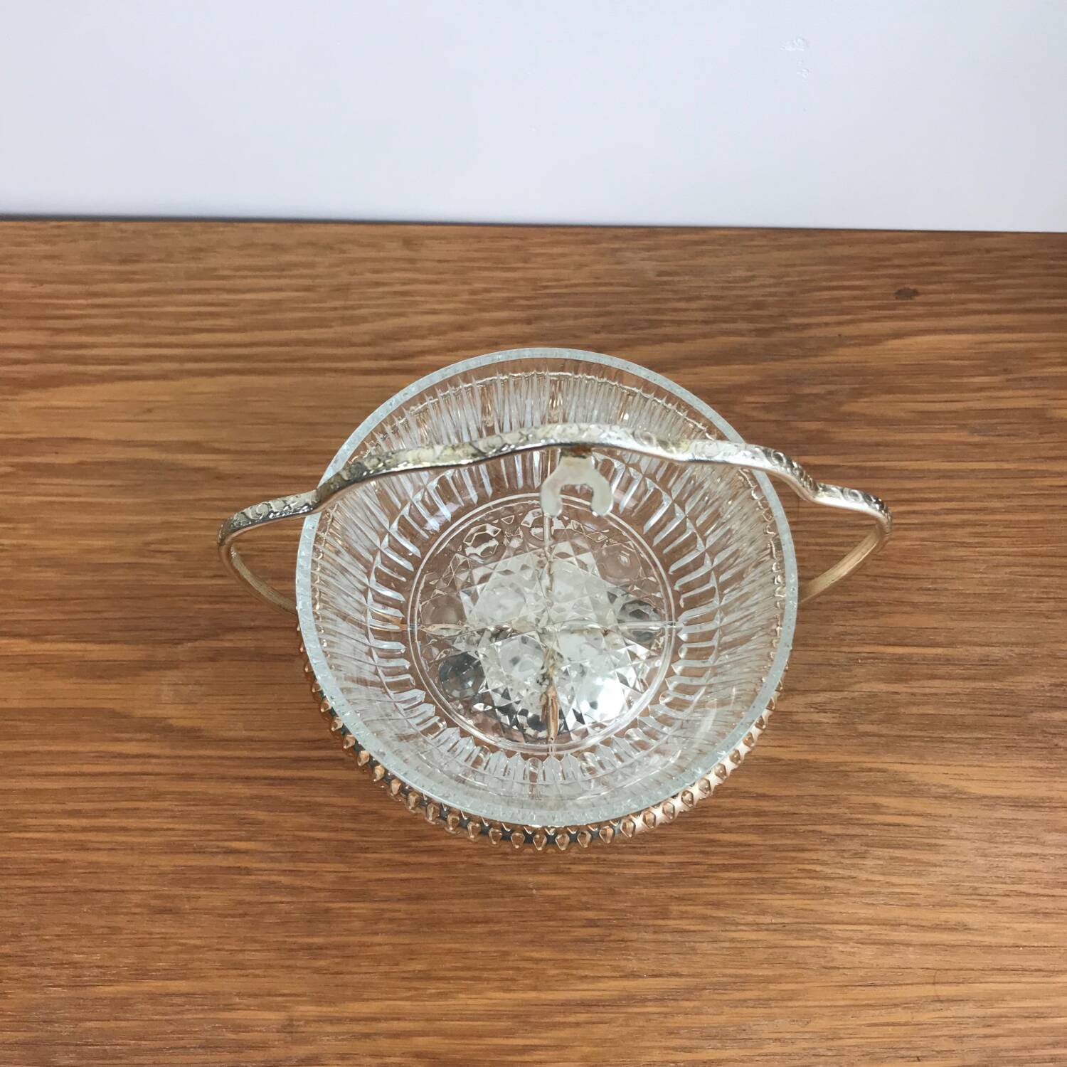 Vintage English Metal and Glass Sugar Bowl / Jam Bowl