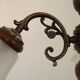 French Mid-Century 3-Light Wood and Bronzed Metal Chandelier with Glass Shades