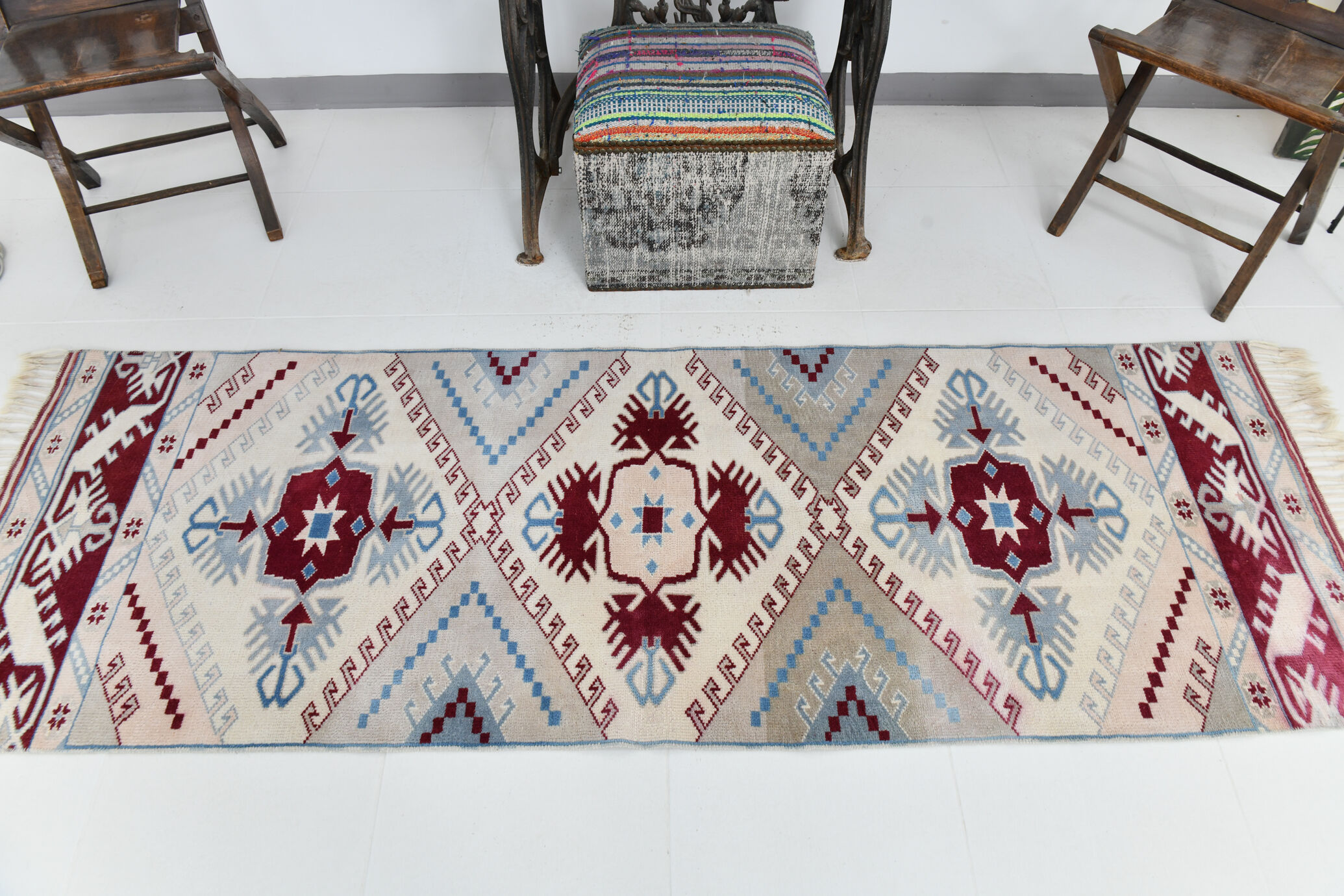 2x7 Oushak Sky Blue Runner Rug, 77x226Cm