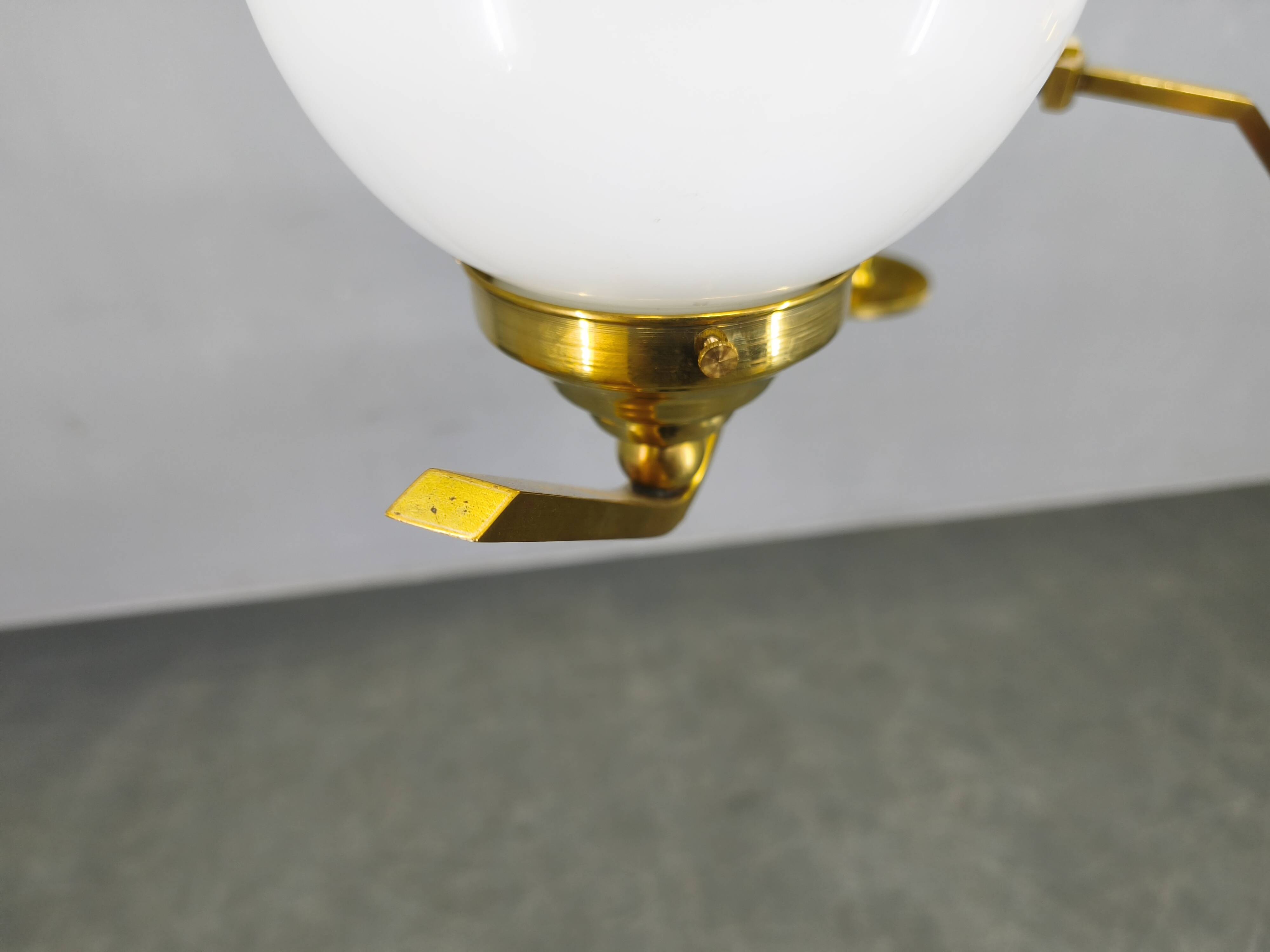 Adjustable Art Deco chandelier in brass with frosted glass, 1930s