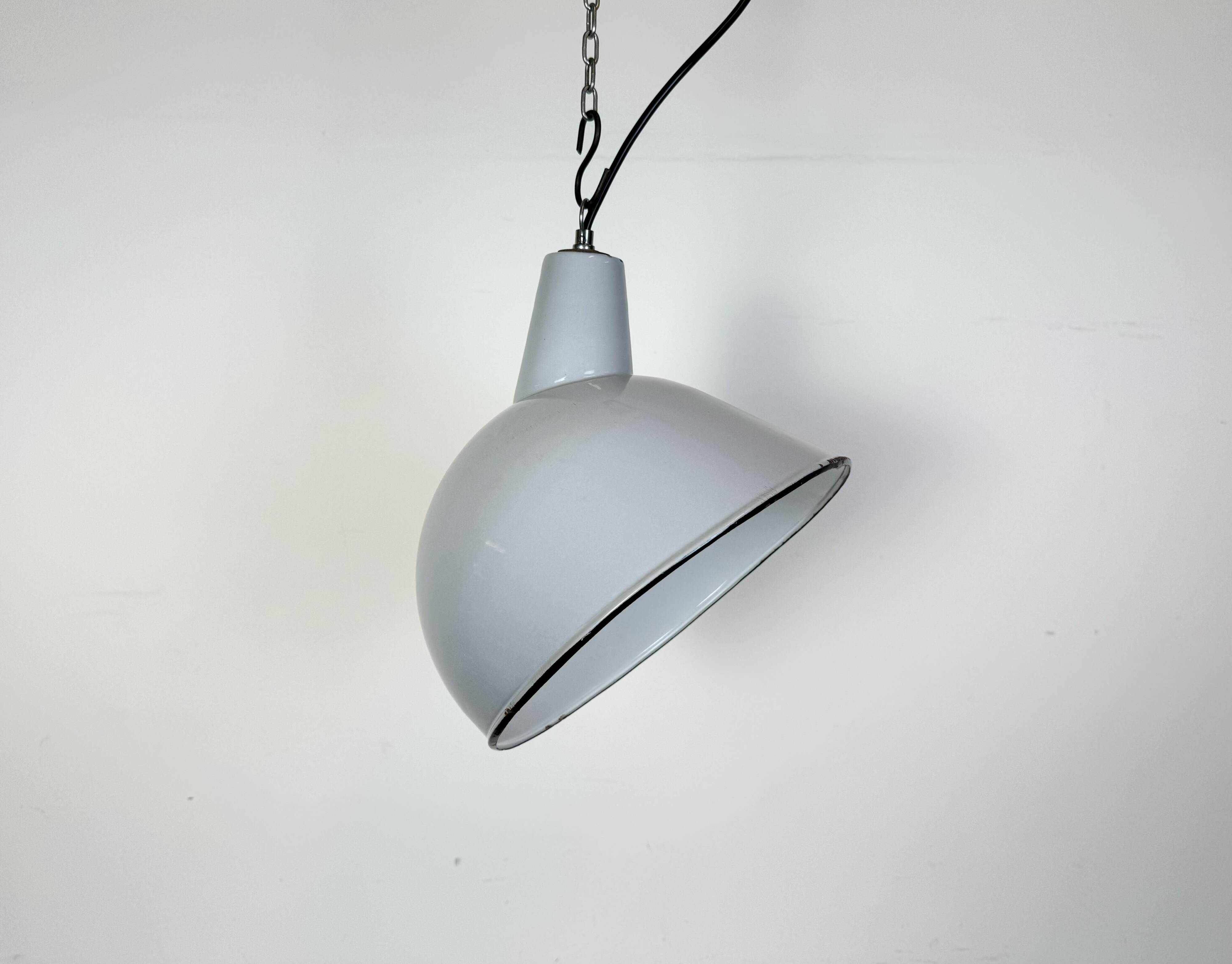 Industrial Grey Enamel Factory Pendant Lamp, 1960s