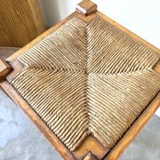 Pair of high stools in solid wood and woven straw Brutalist Style