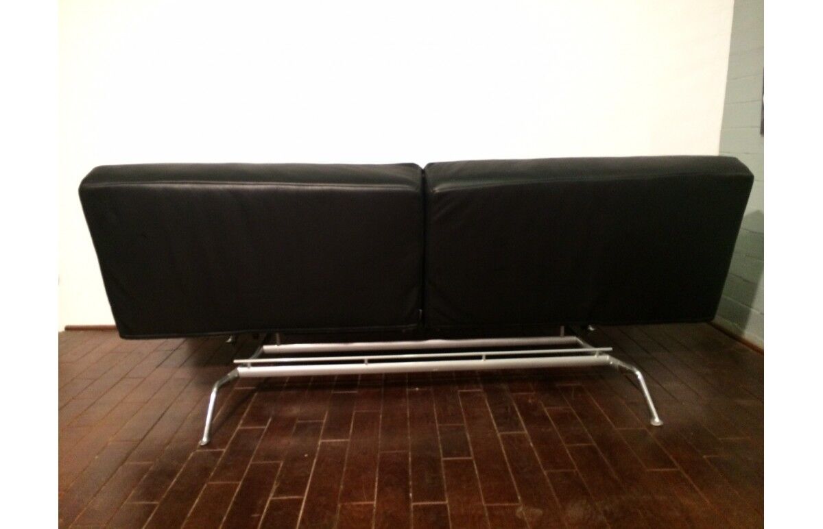 Sofa bed "Smala" vintage black leather adjustable by Pascal Mourgue for Ligne Roset