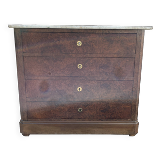 Louis-Philippe 19th century chest of drawers, white marble top