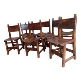 Set of 8 walnut and leather chairs from the 1950s