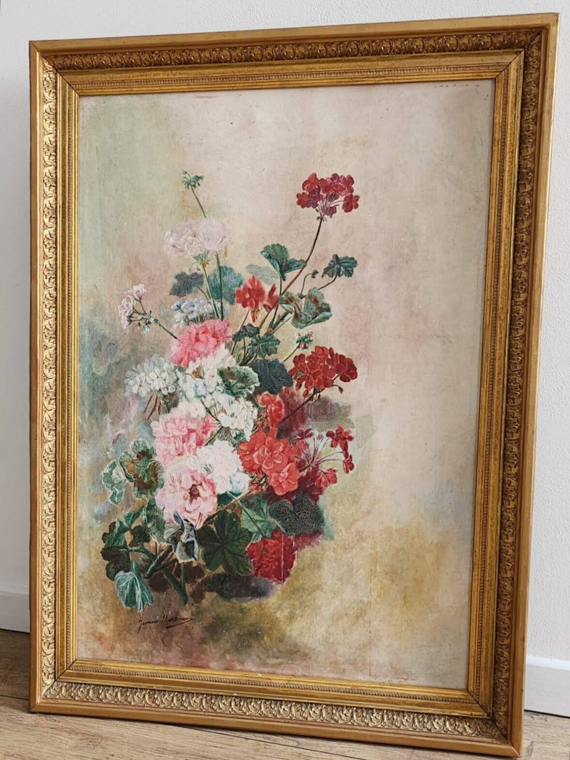Peinture à l'huile composition floral XIXe