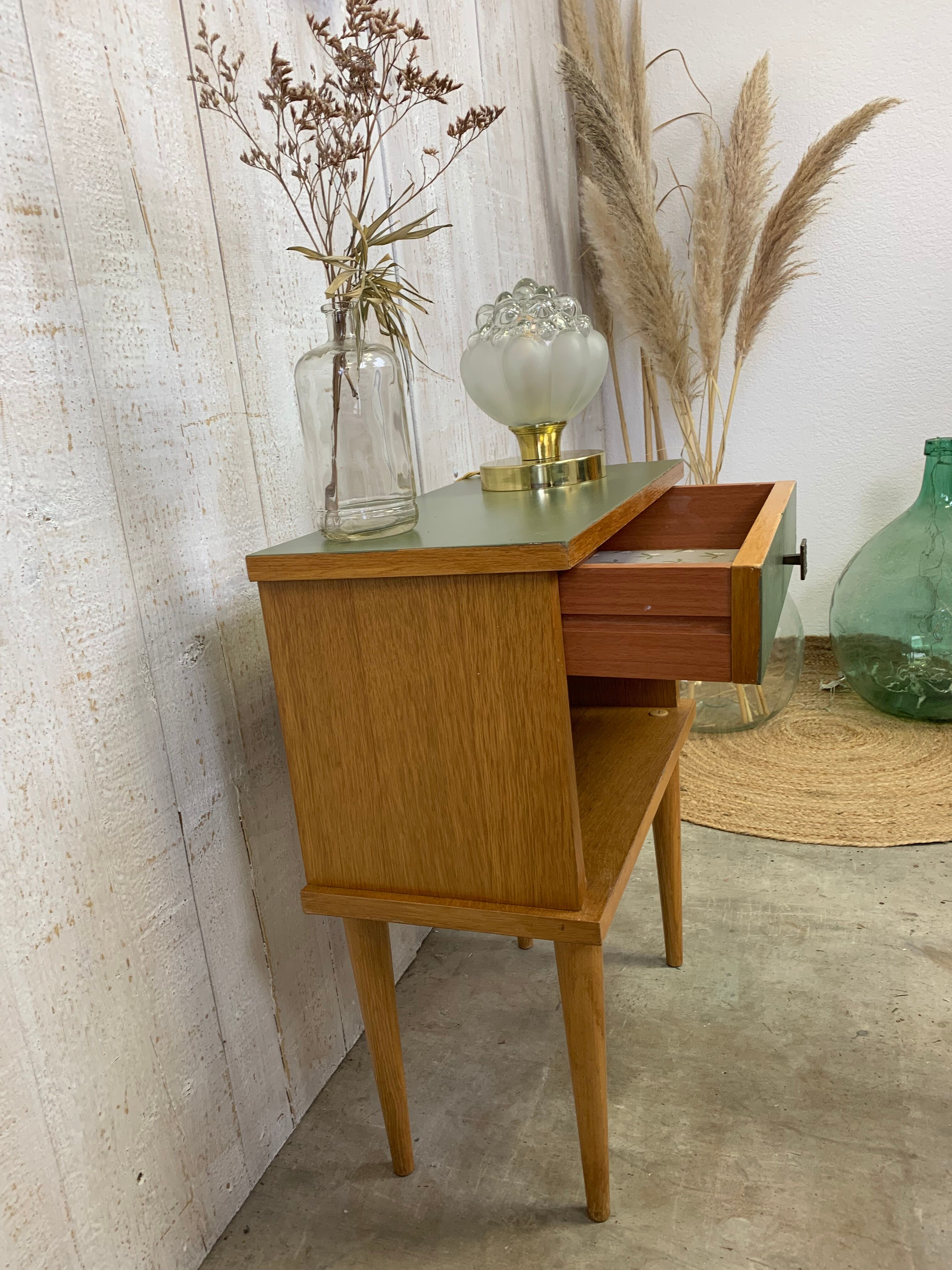 Bedside with tapered feet