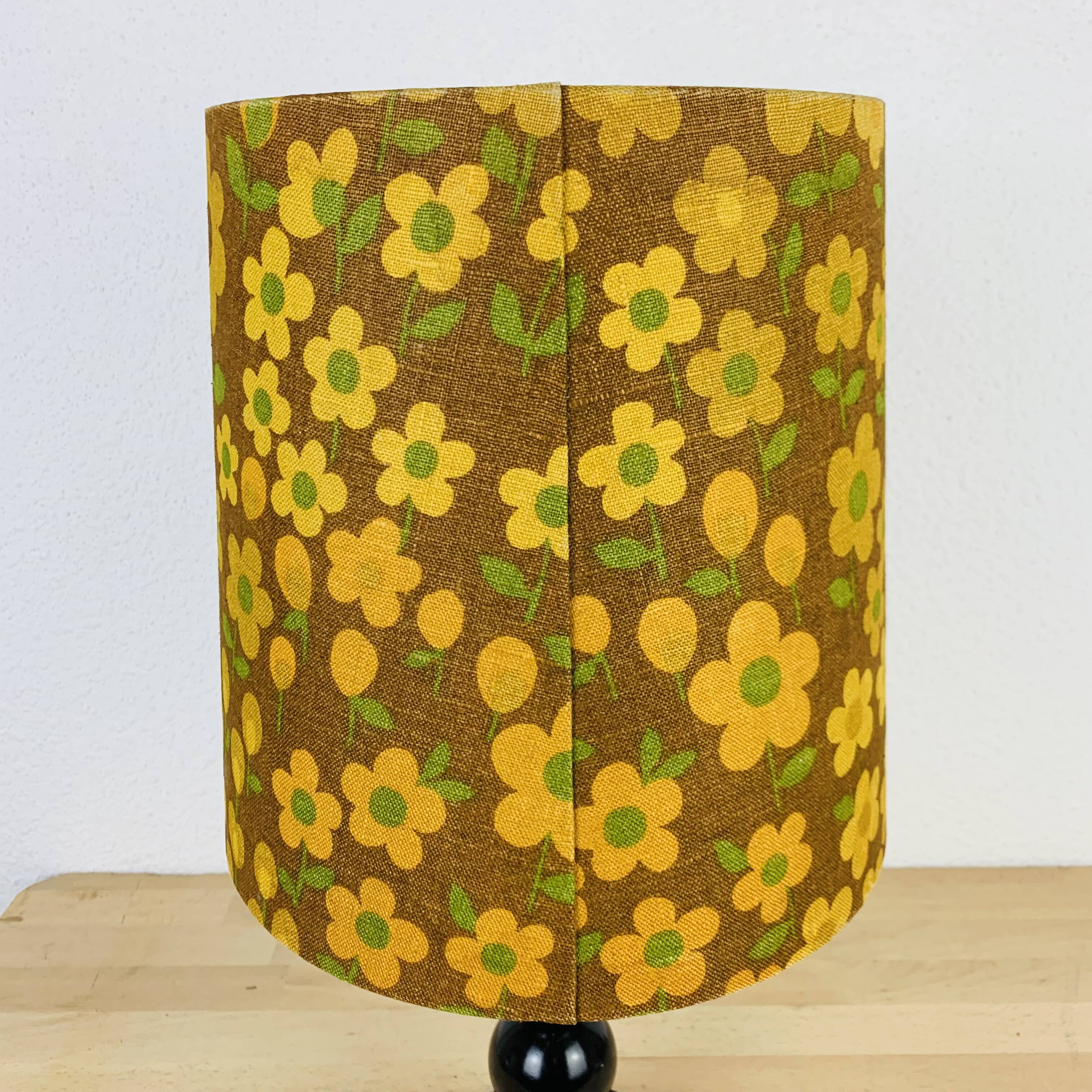 Black turned wood lamp seventies flower lampshade