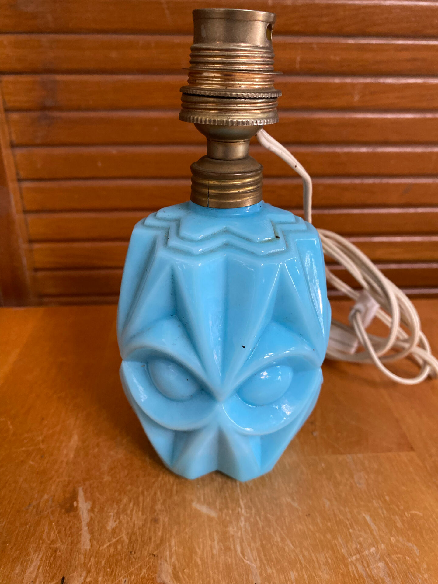 Foot of an old fair lamp chatard moulded blue glass vintage #e495
