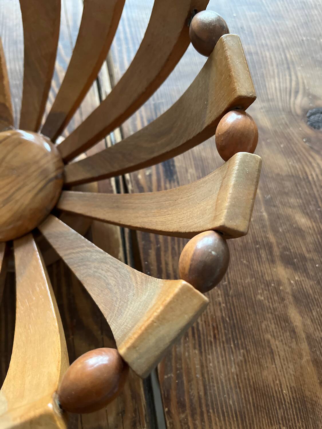 Art deco fruit bowl in olive wood