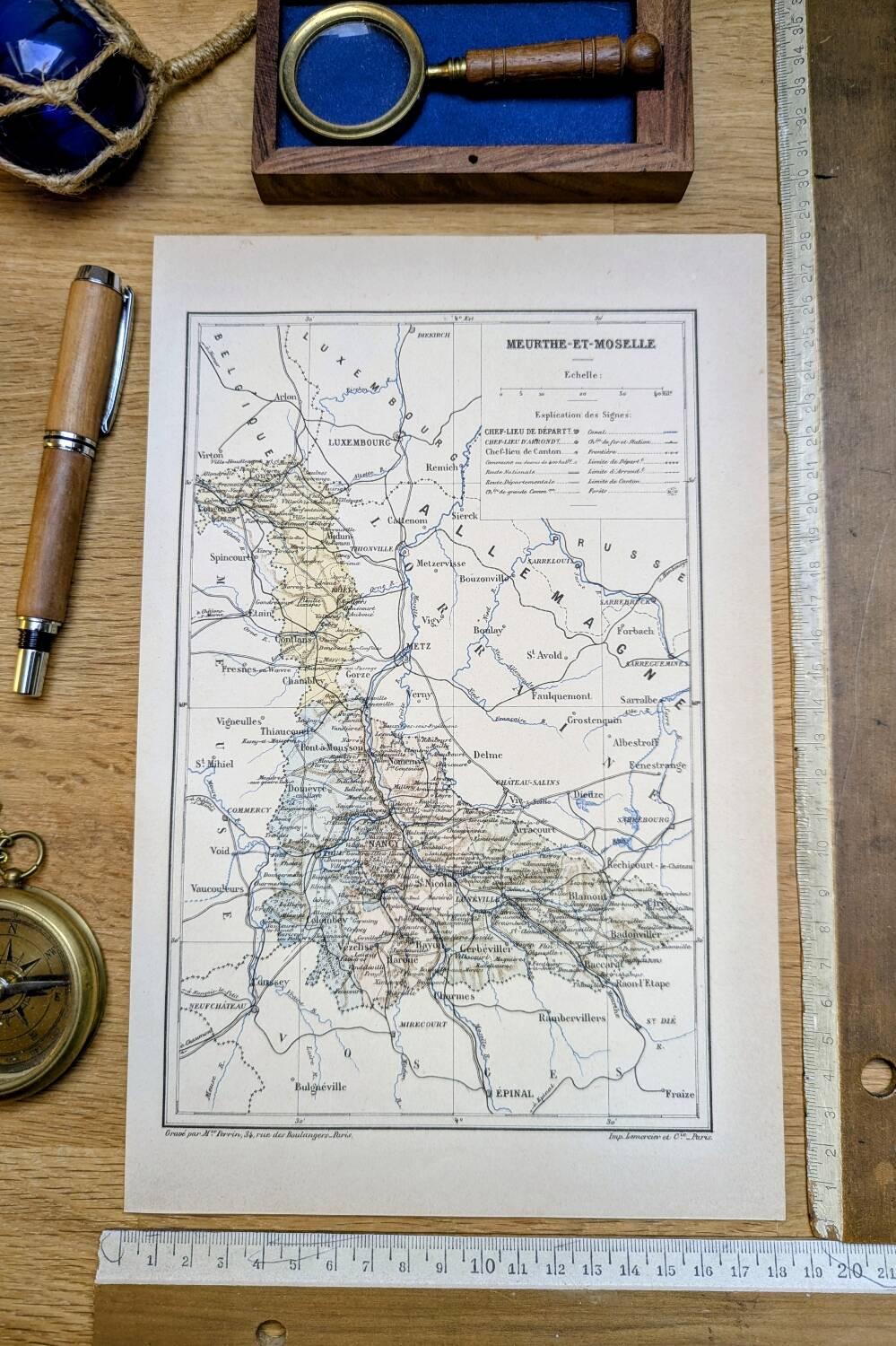 Printed in 1889, Meurthe-et-Moselle, old map.