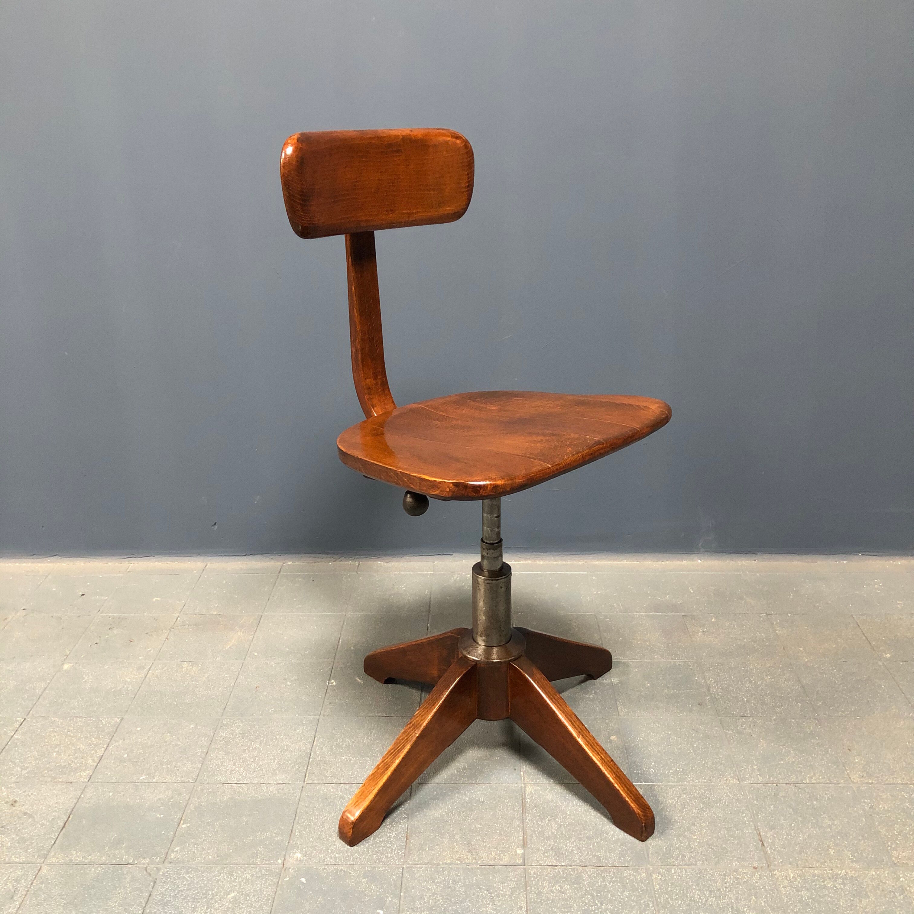 Brown beech wooden Albert Stoll atelier or desk chair from the 1920s