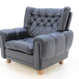 Set of Midcentury Black Leather Armchairs, 1970s