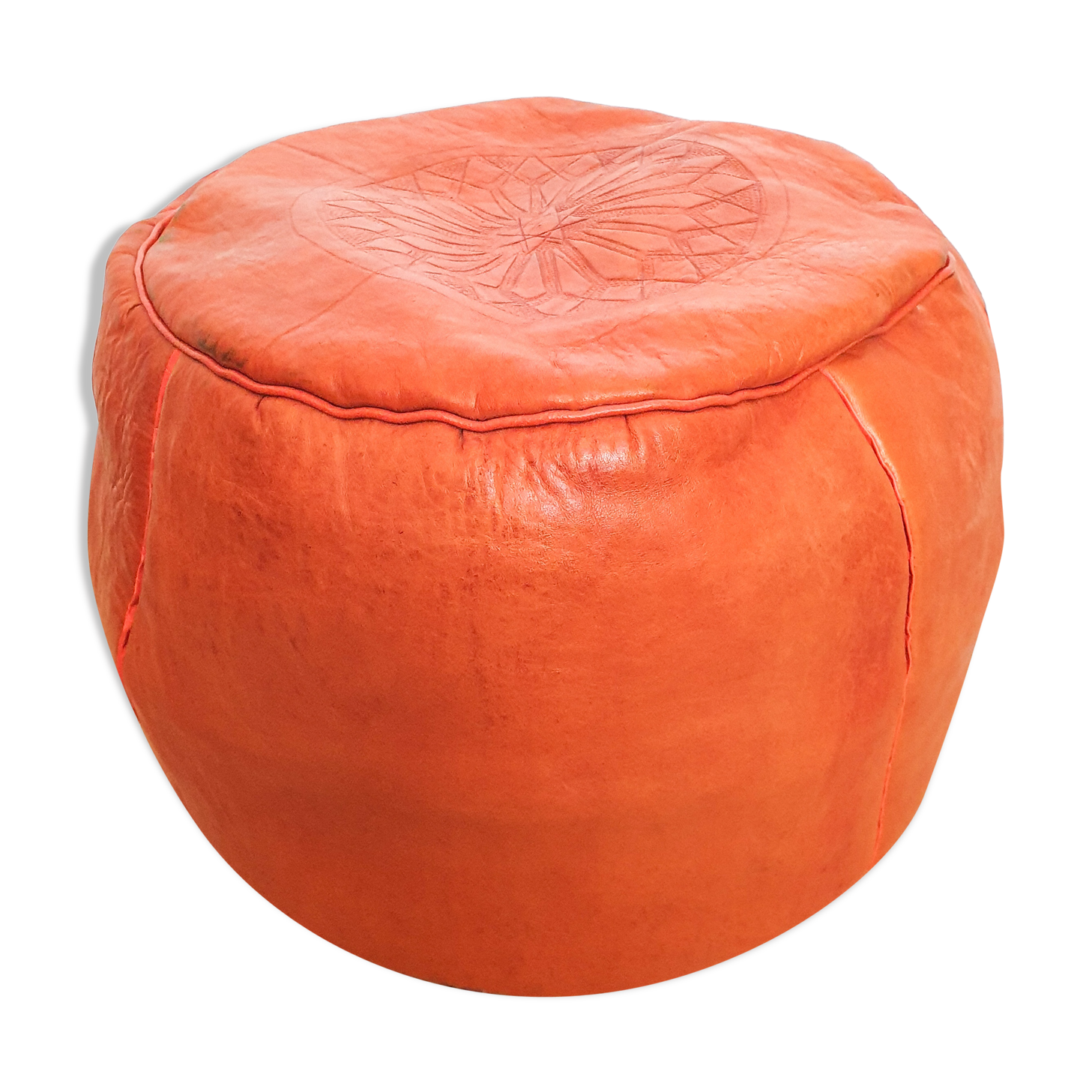 Moroccan leather orange pouf