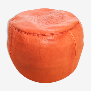 Moroccan leather orange pouf