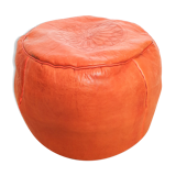 Moroccan leather orange pouf