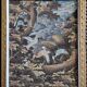 Tropical scene of Bali, painting on canvas in carved teak 33x38 cm.