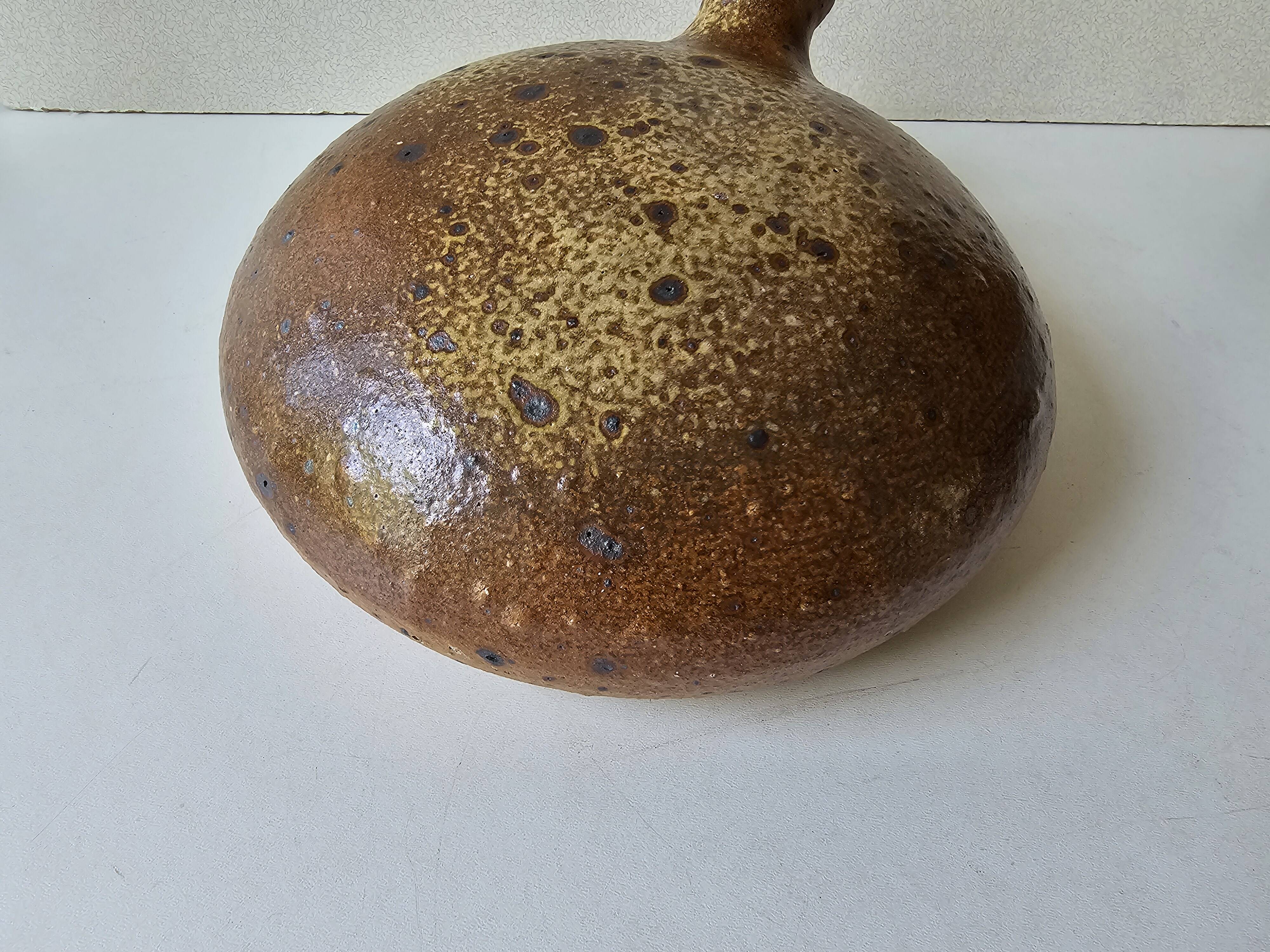 Antique stoneware bottle gourd signed Jacques Migeon LA BORNE (Cher)