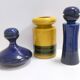 Set of Three Postmodern Blue and Yellow Glazed Vase and Bottles by Parravicini