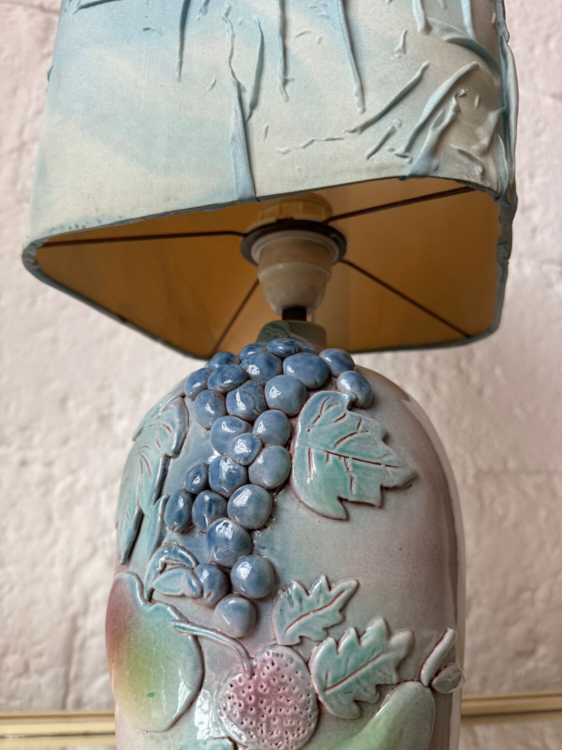 Handmade majolica lamp with fruit design, 1970s