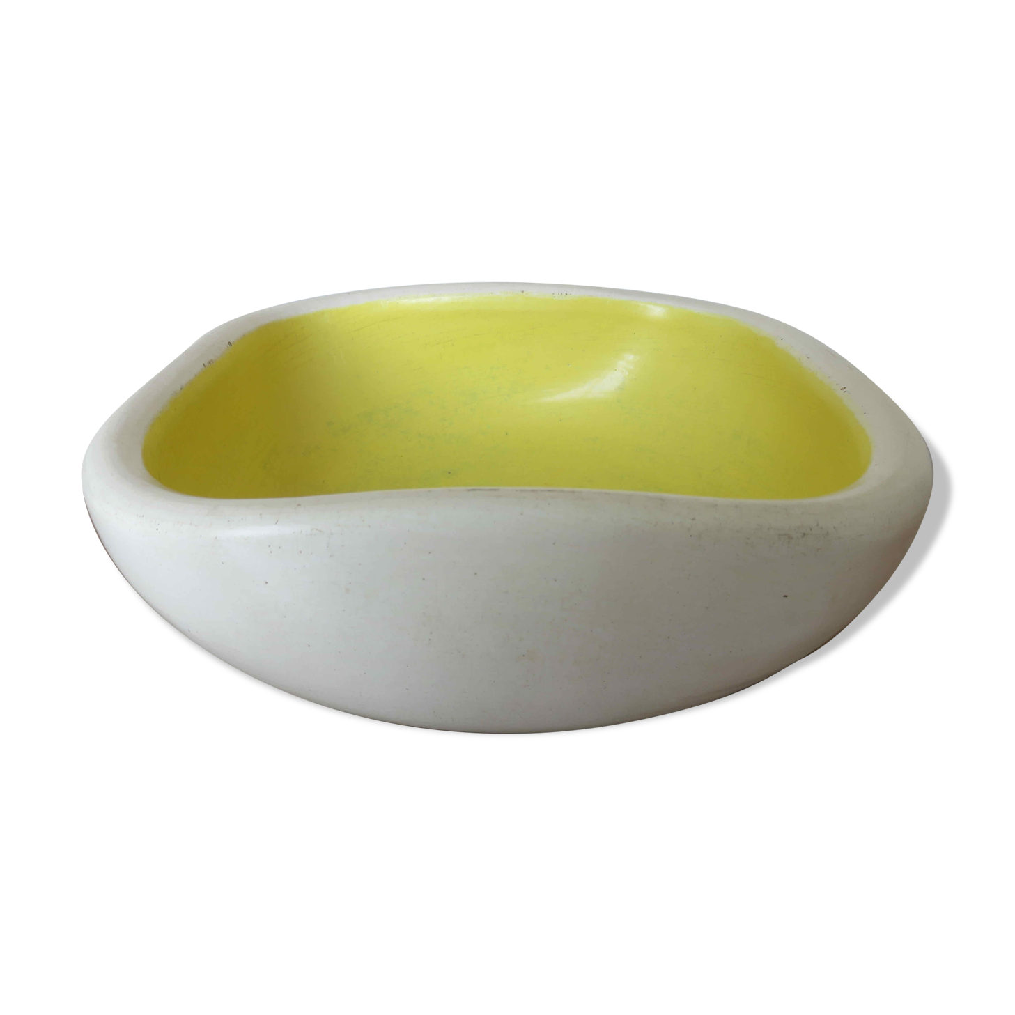 Keramos ceramic trinket tray in white and yellow, 1950s/60s