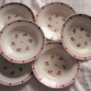 Lot 6 hollow plates Digoin Sarreguemines Dominique Red Flowers Art Deco