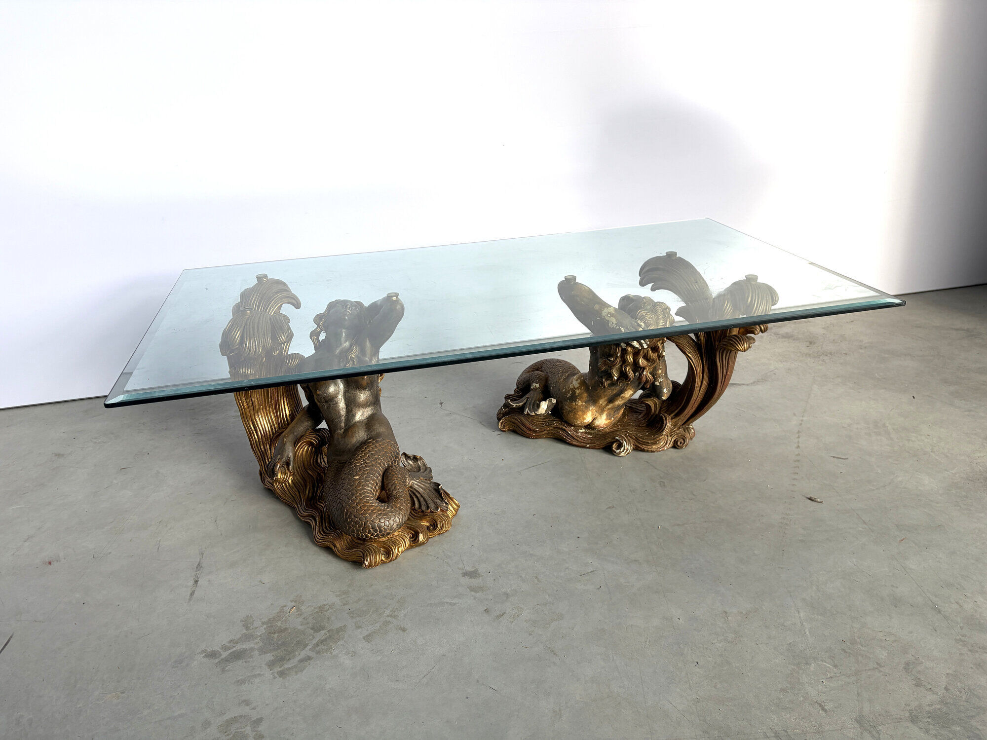 Vintage gilt wood mermaid coffee table, 1960s - Italy