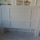 Headboard for a bed of 160 patinated pearl gray waxed finish.