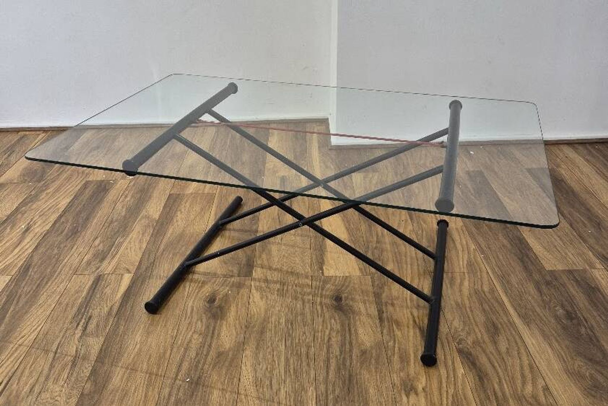 Italian desk dining coffee table Glass top metal legs adjustable height