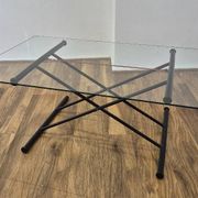 Italian desk dining coffee table Glass top metal legs adjustable height