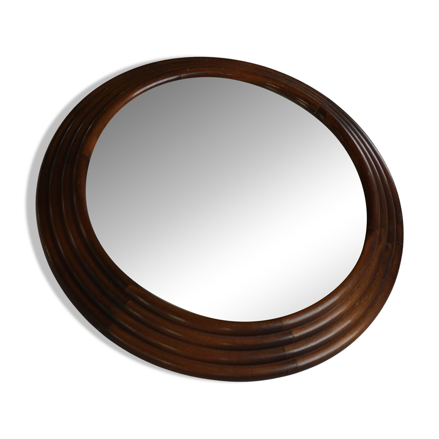 Round wooden wall decorative mirror, carved frame, mid-20th century, 1950s.