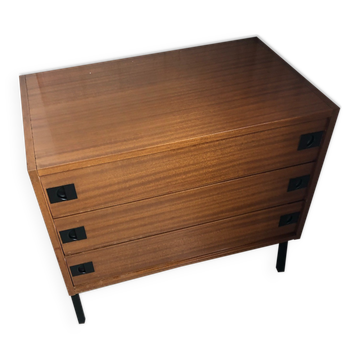 Chest of drawers with 3 drawers in teak by René Jean Caillette