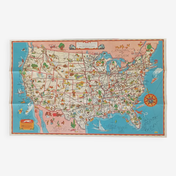 Superbe carte / affiche vintage des Etats-Unis (USA)