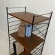 small vintage metal and teak string bookshelf