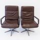 Wilkhahn Delta Highback set of 2 brown leather armchairs by Delta Design