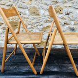 Set of 2 vintage folding chairs, rattan cane for Habitat, circa 70/80