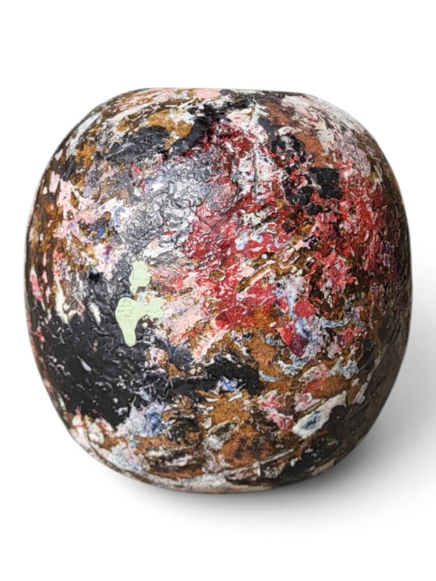 Round stoneware vase by David Whitehead, La Borne, polychrome.