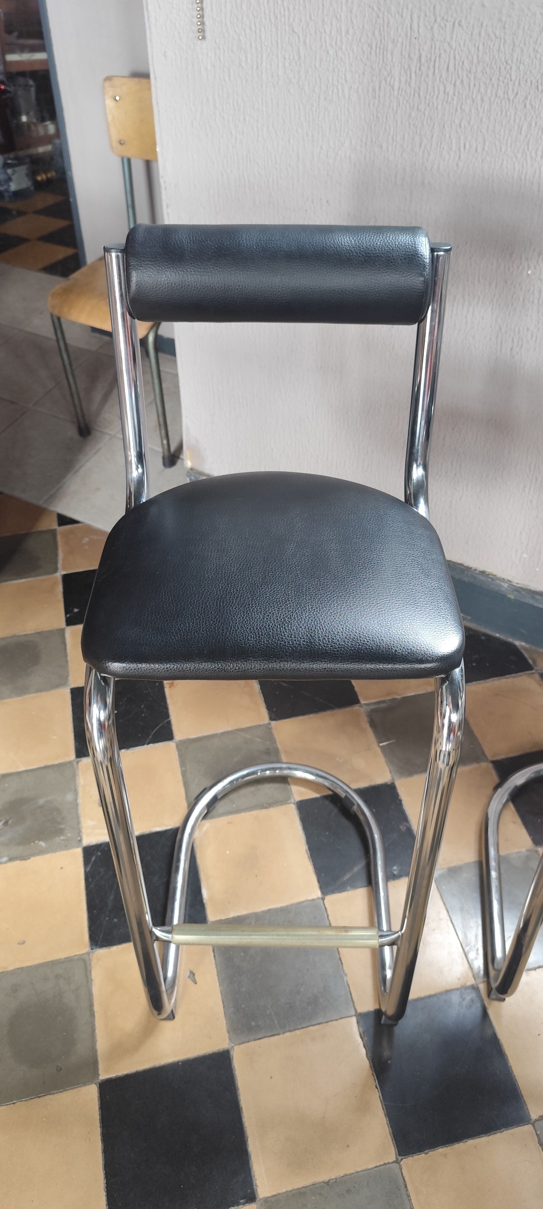 Chaise tabouret de bar chrome 1980