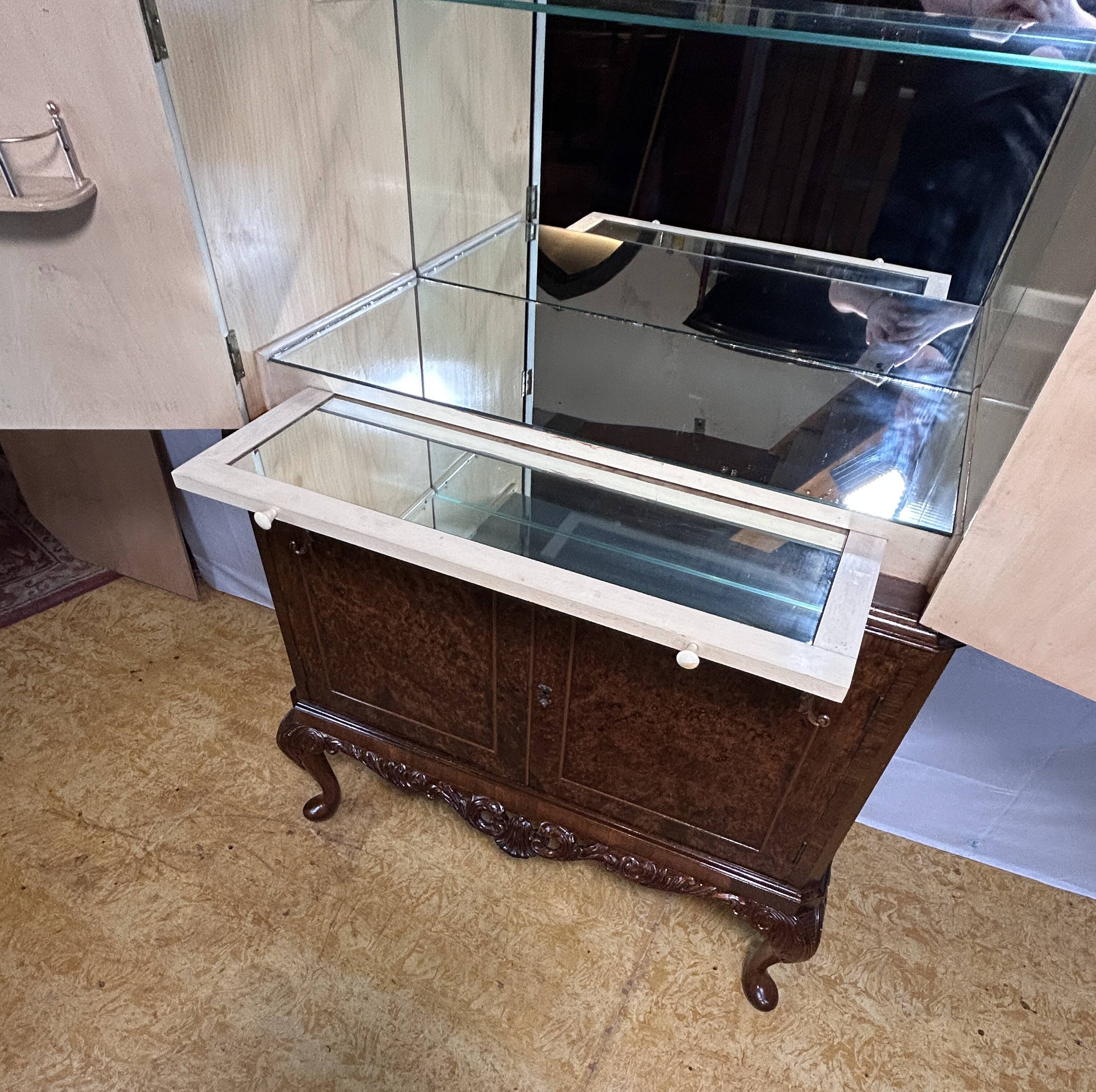 Mid-20th Century Burr Walnut Drinks Cabinet – Art Deco Elegance Meets Queen