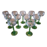 Set of 10 Alsatian wine glasses (+ 1 free), engraved with “bunch of grapes” decor