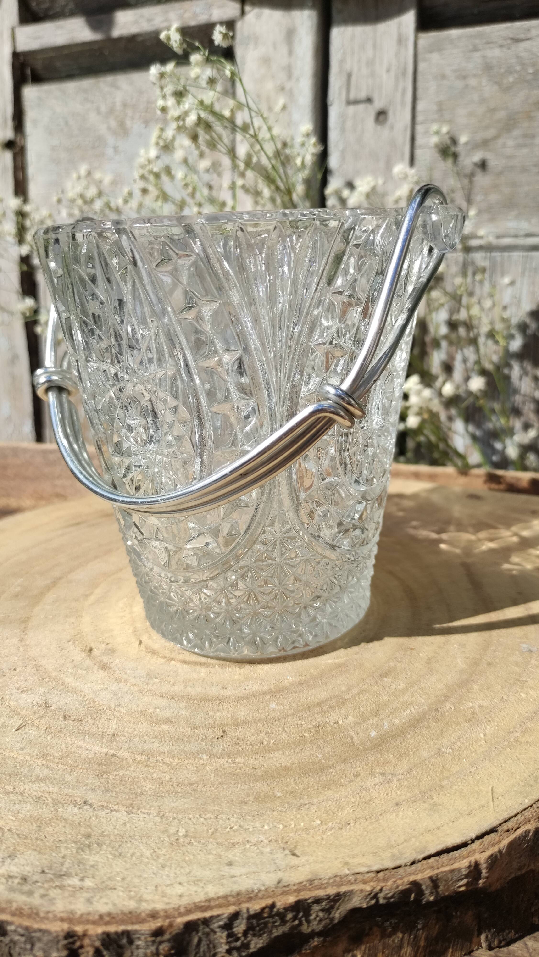 Vintage glass ice buckets or ice cubes made of thick glass