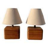 Pair of wooden bedside lamps
