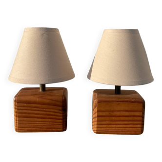 Pair of wooden bedside lamps