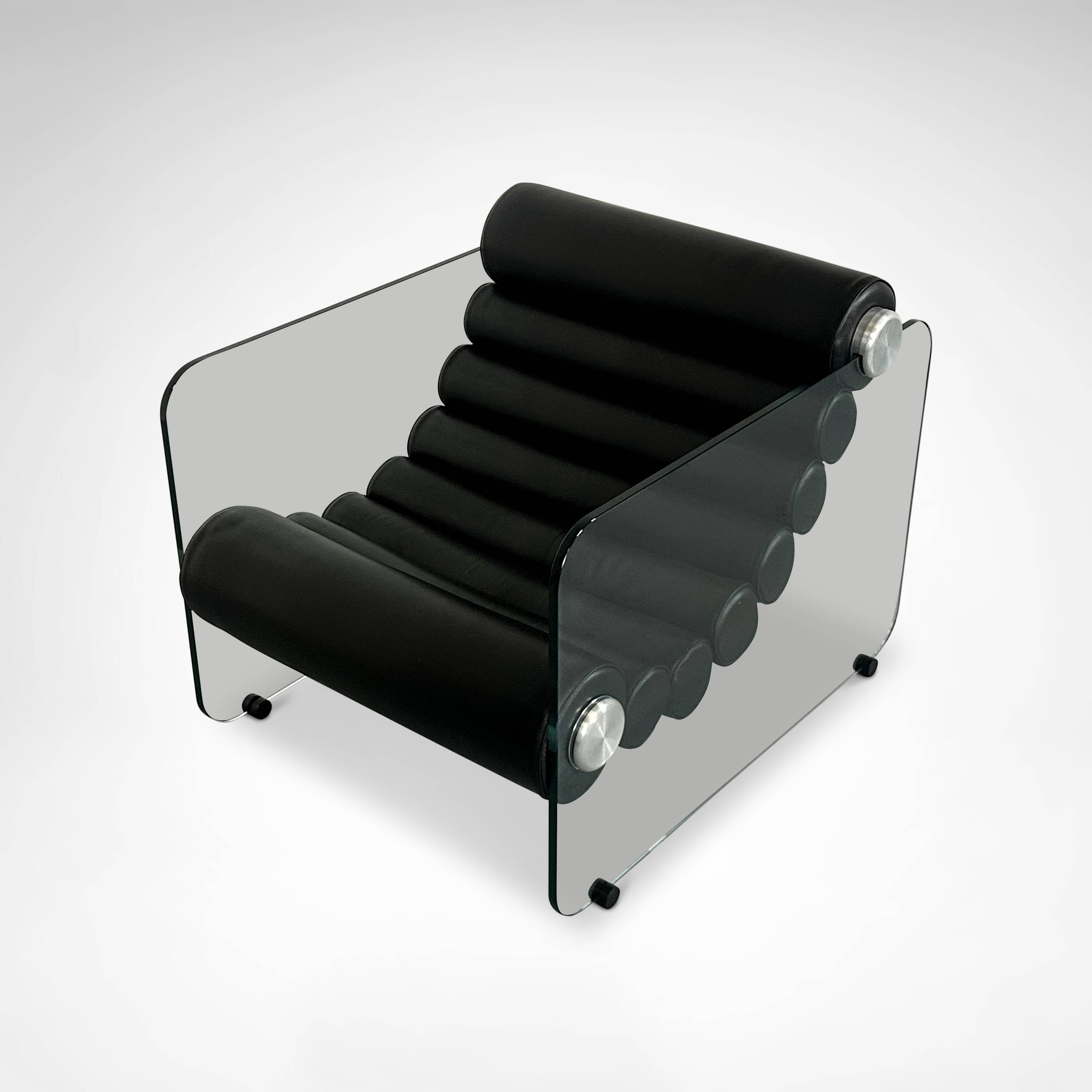 Hyaline leather and glass armchair by Fabio Lenci for Comfortline Italy 196.